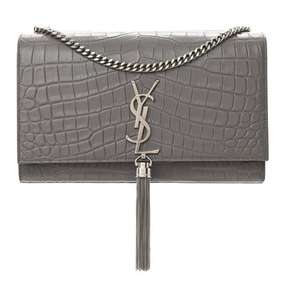 Saint Laurent Calfskin Crocodile Embossed Medium Classic Monogram Kate Tassel Satchel Fog 1 of 10