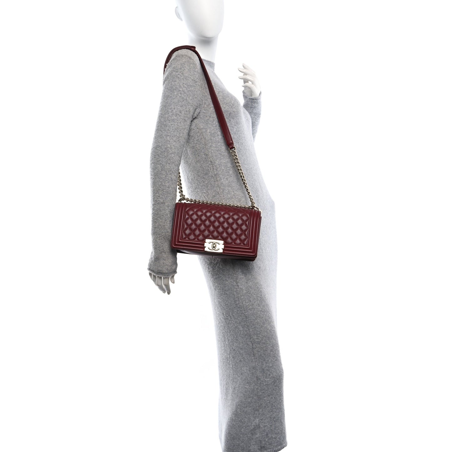Lambskin Quilted Medium Boy Flap Dark Red