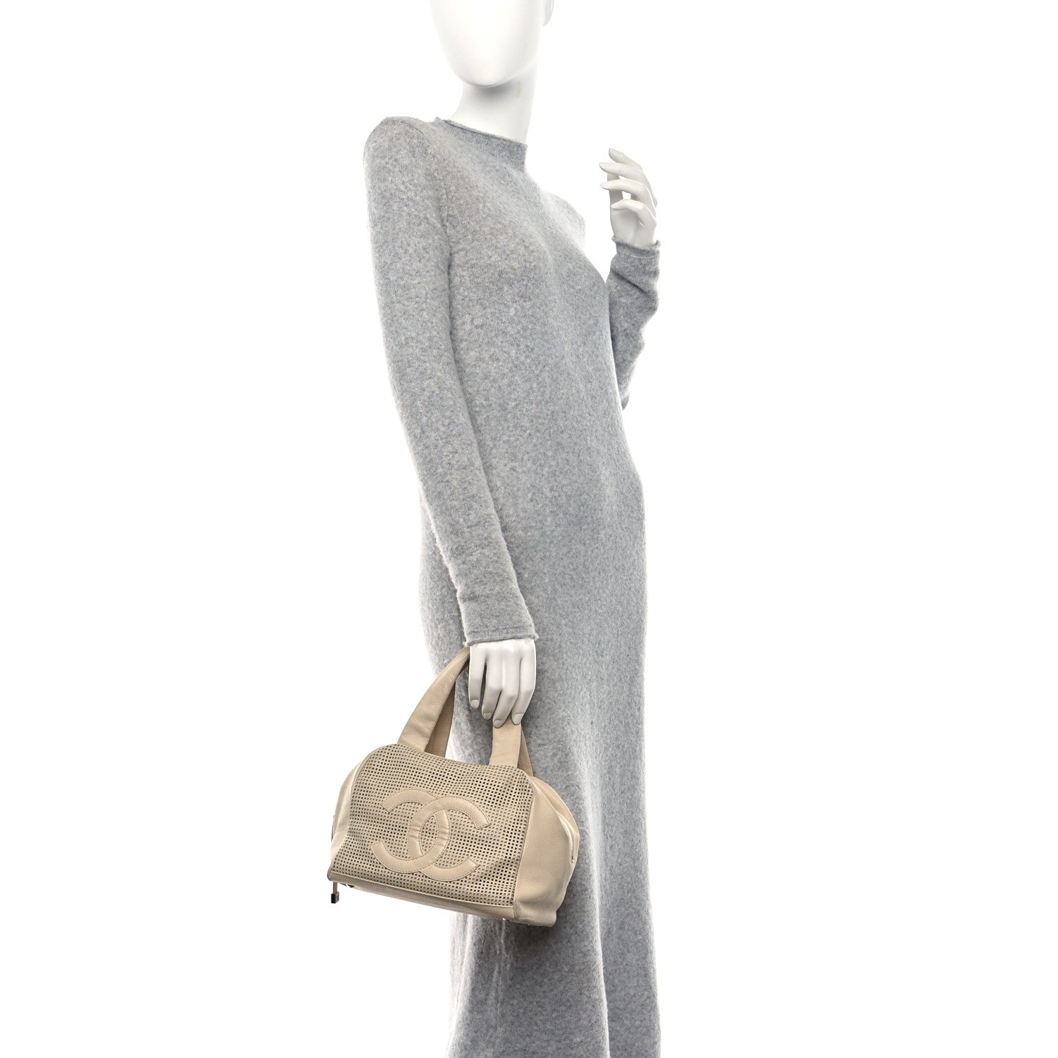 Chanel Caviar Perforated Bowler Beige 2 of 14