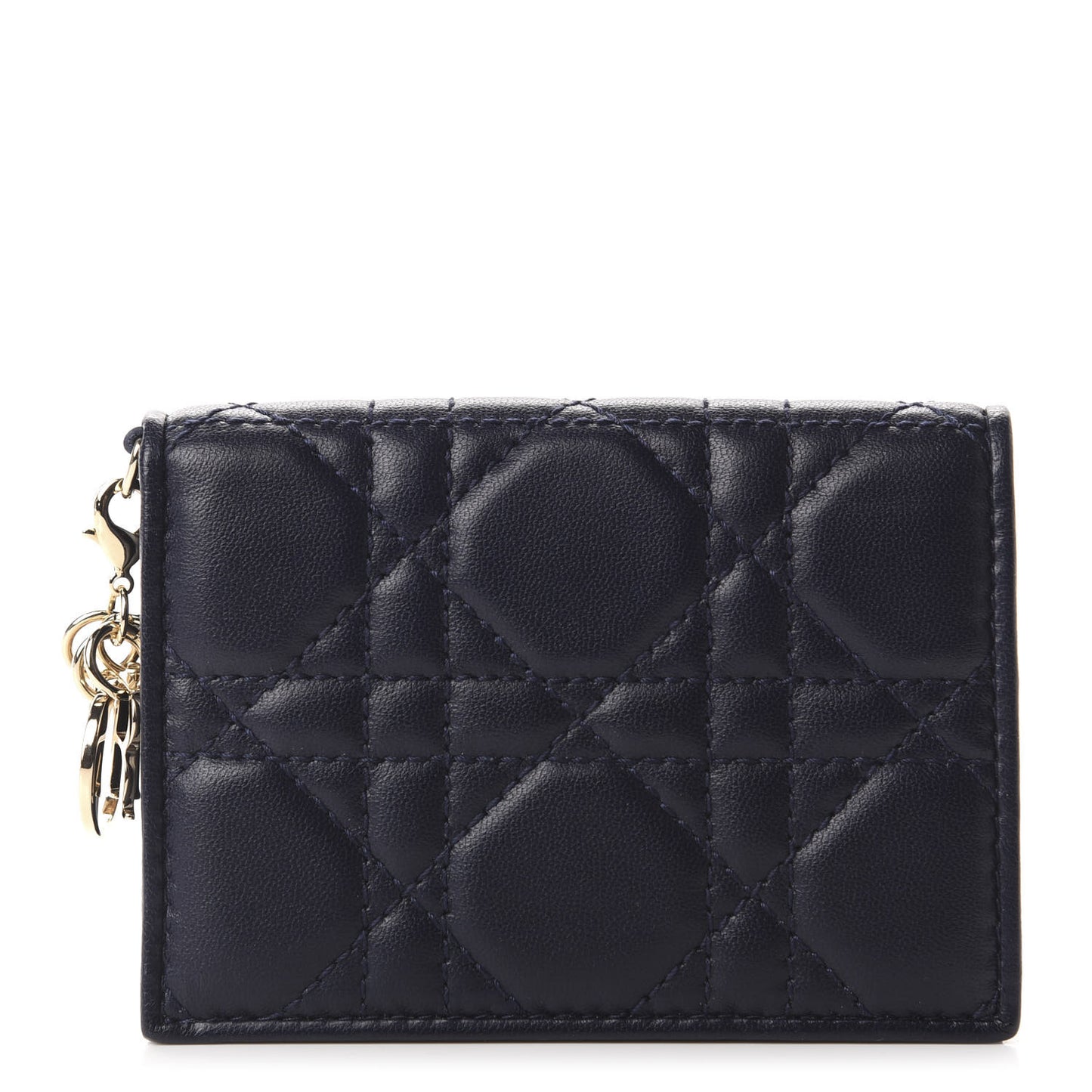 Lambskin Cannage Small Lady Dior Flap Card Holder Indigo
