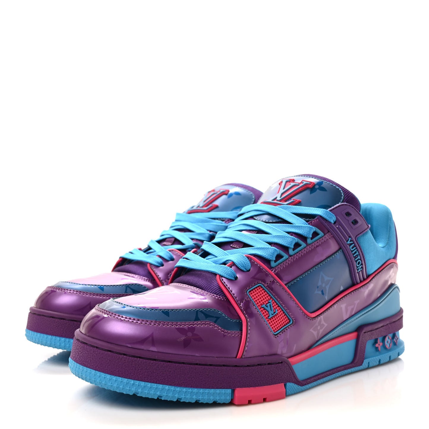 Patent Calfskin Mens LV Trainer Sneakers 8 Purple Blue