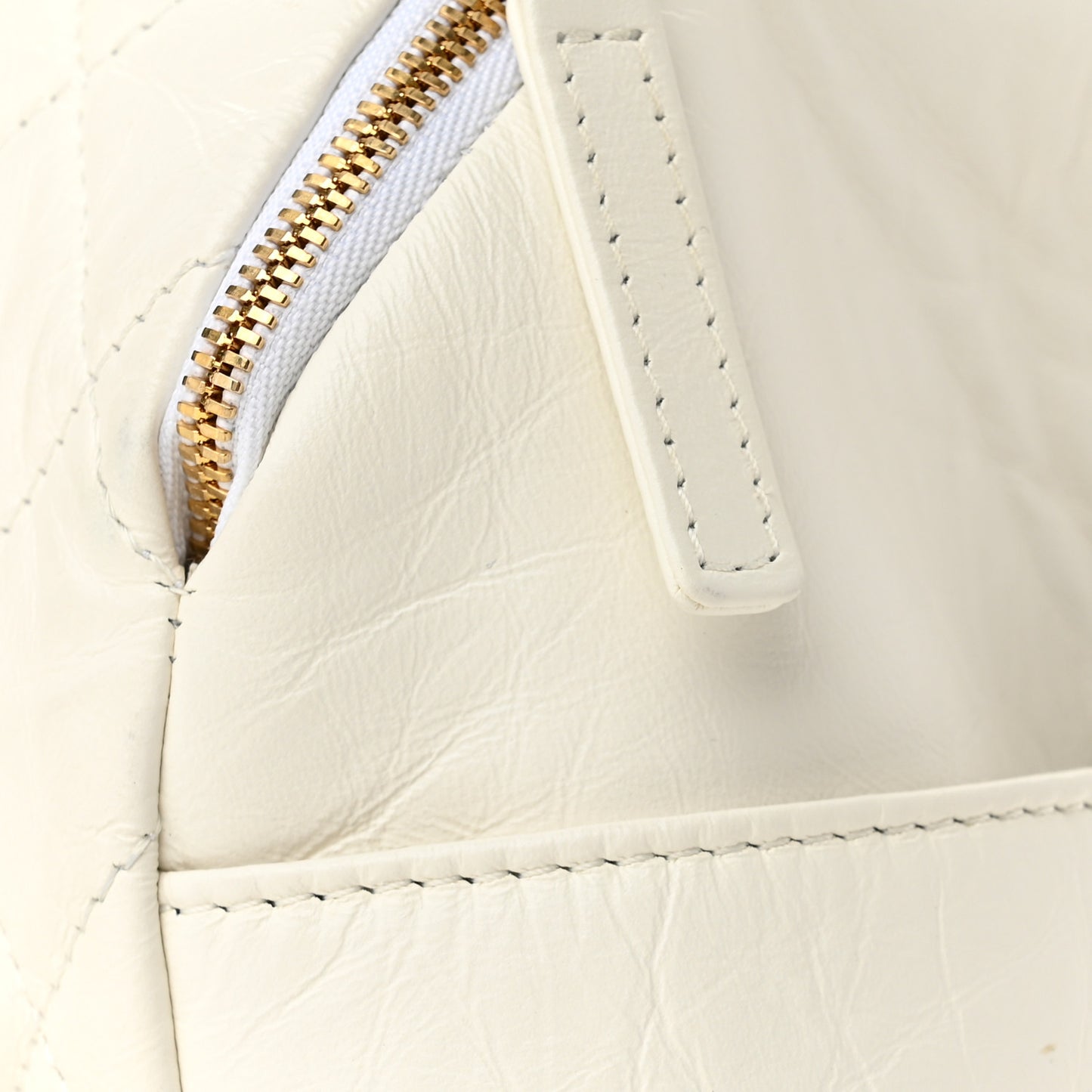Aged Calfskin Quilted Double Sided Bowling Bag White
