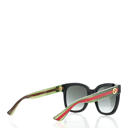 Gucci Acetate Square Frame Web Glitter Sunglasses GG0034S Black Green 4 of 8