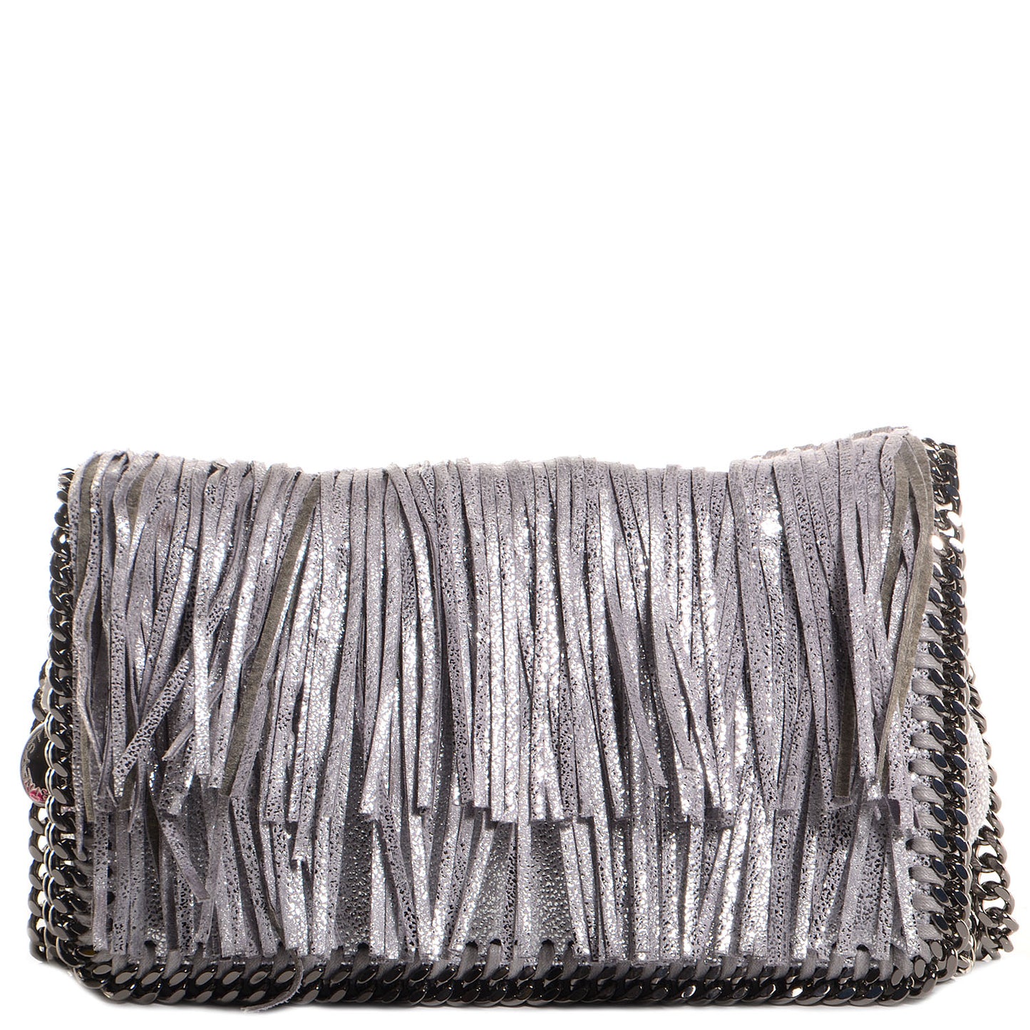 Faux Suede Fringe Falabella Crossbody Platinum