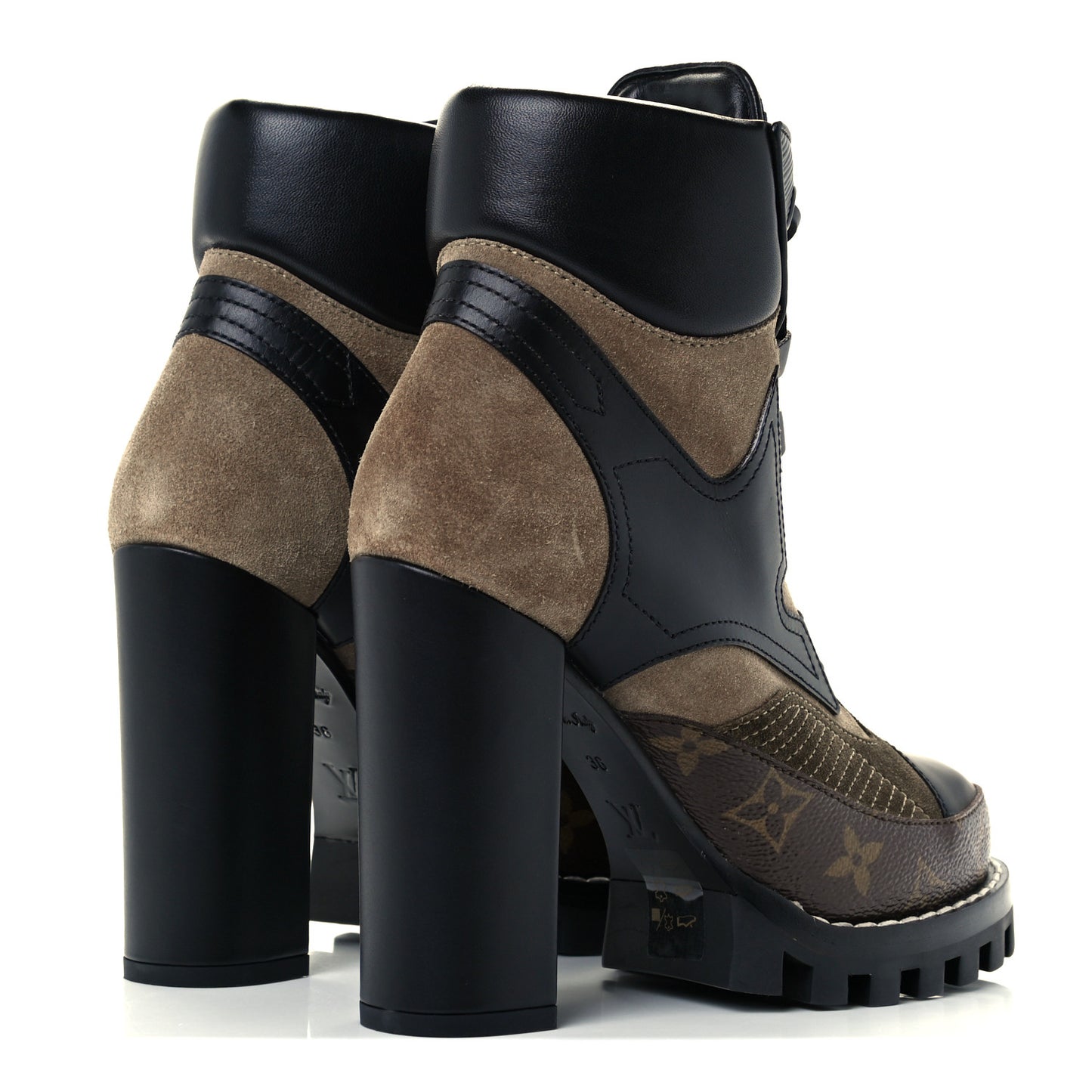 Suede Calfskin Monogram Star Trail Ankle Boots 36 Khaki