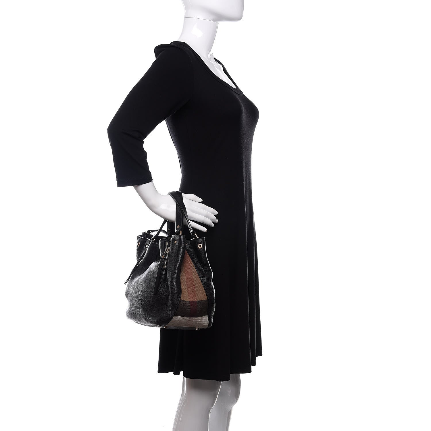 Burberry Grainy Calfskin House Check Small Maidstone Black 3 of 12