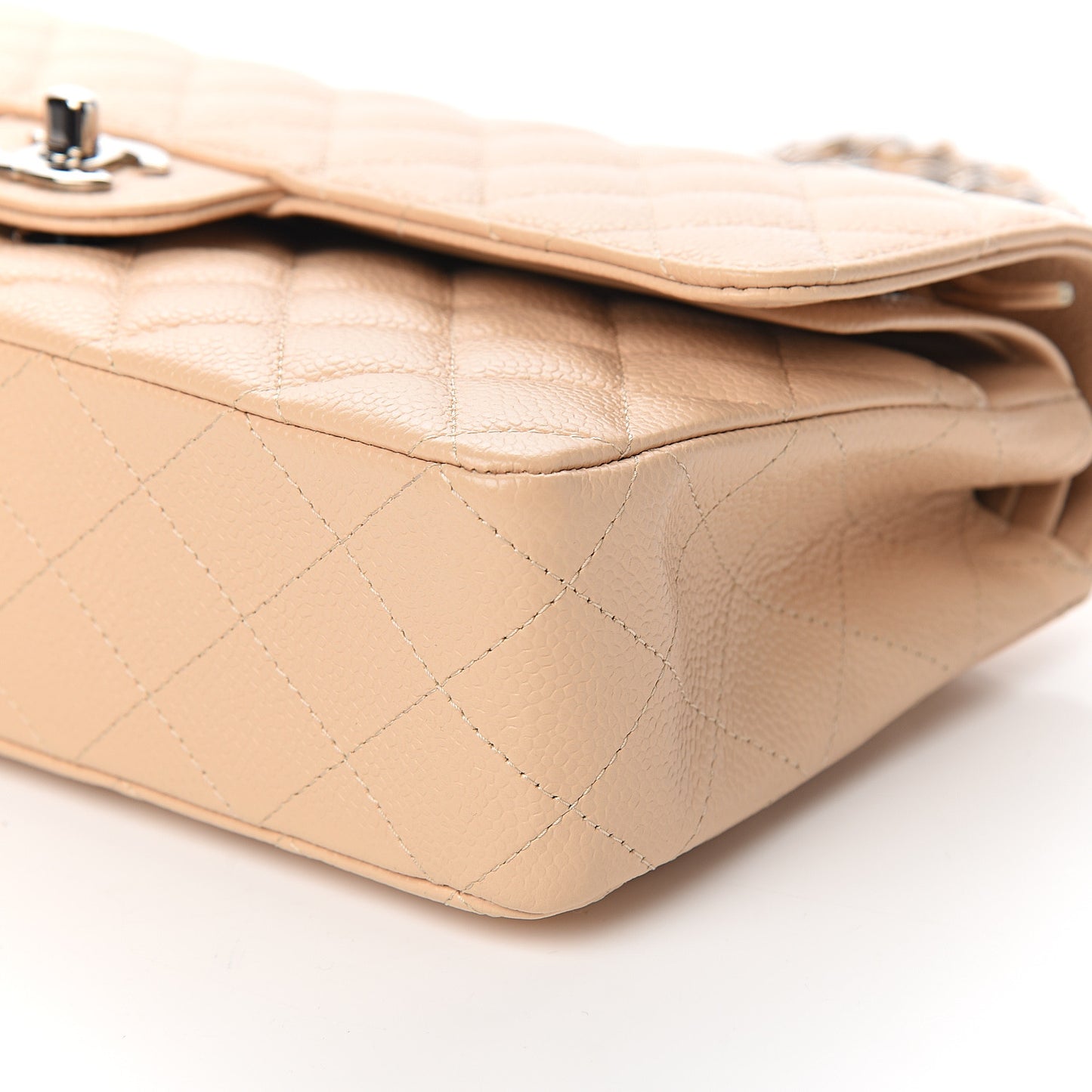 Caviar Quilted Medium Double Flap Beige Clair