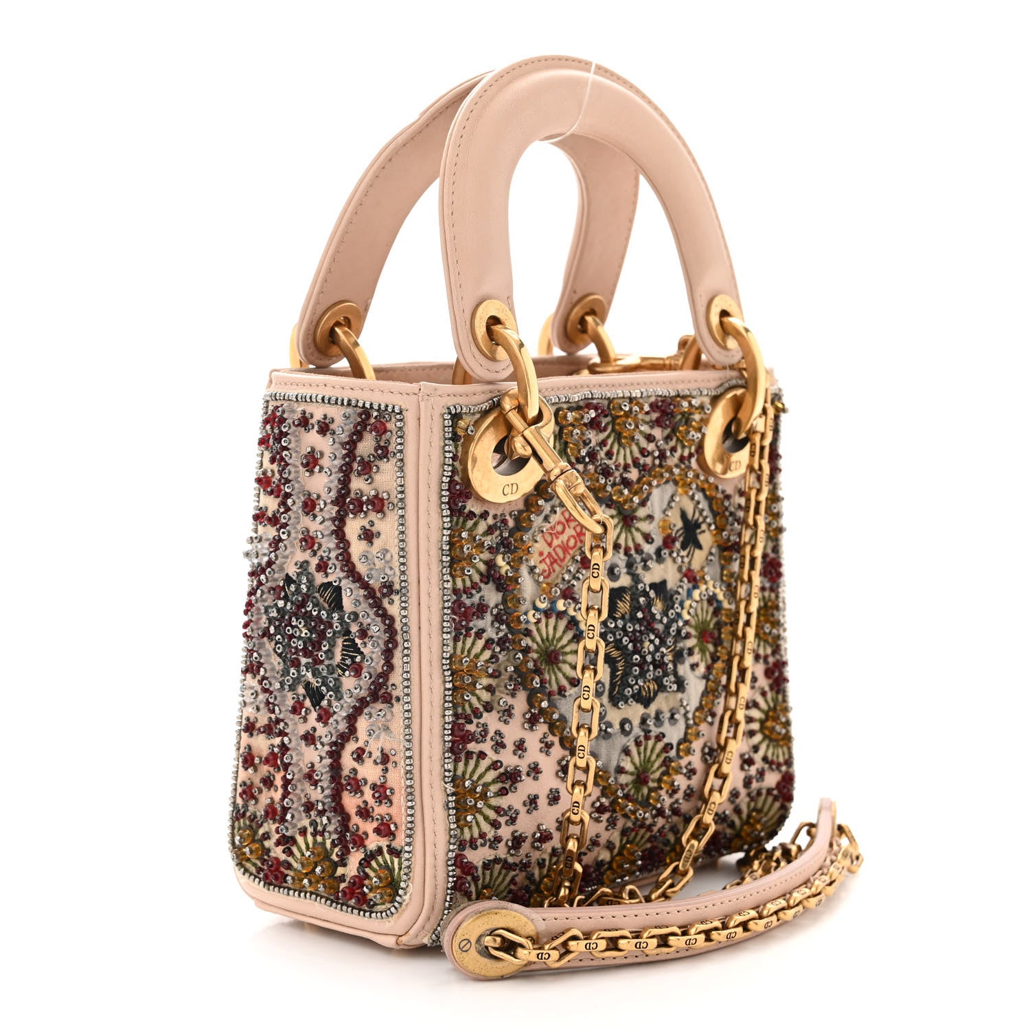 Christian Dior Calfskin Beaded Mini Lady Dior Beige Multicolor 3 of 12
