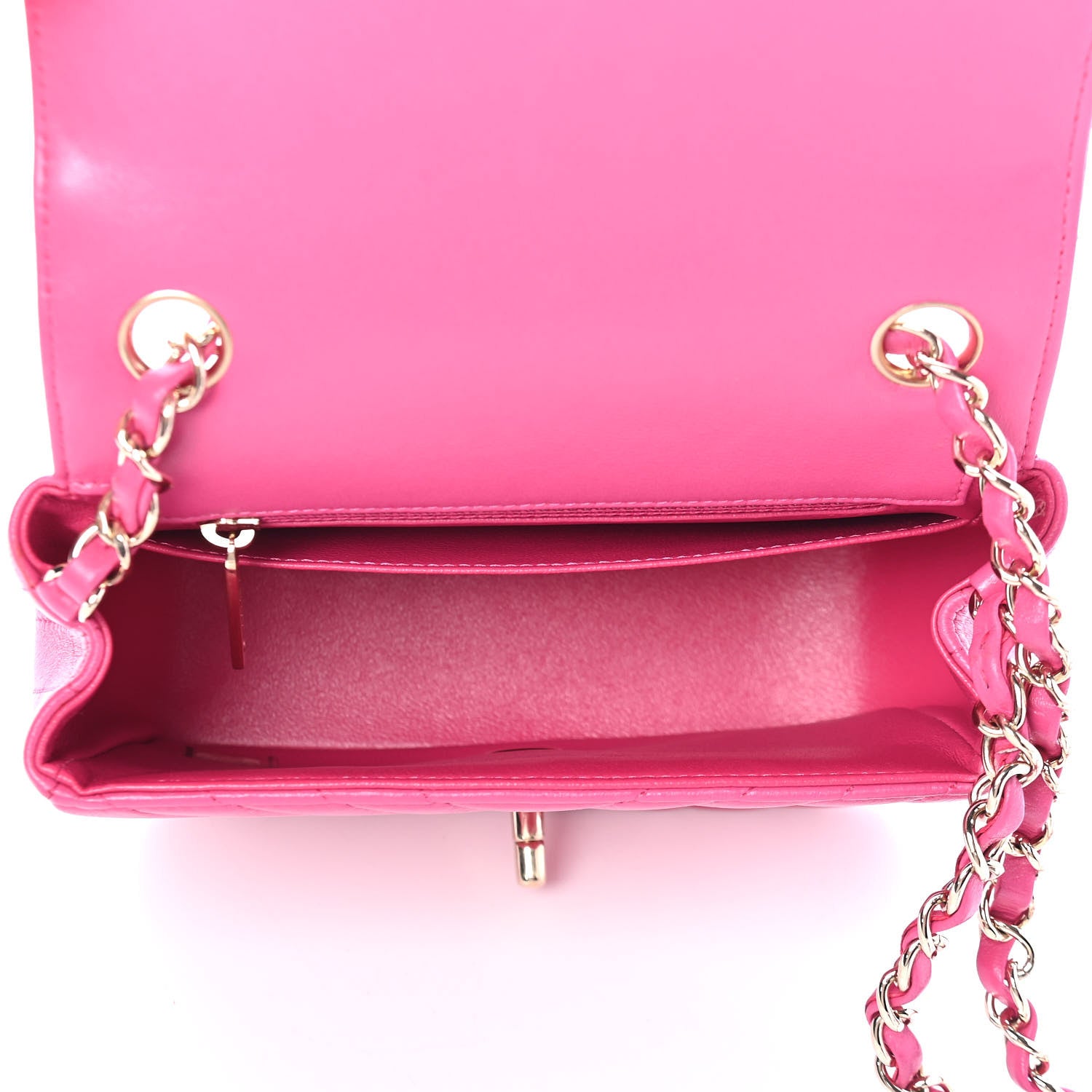 Chanel Lambskin Chevron Quilted Mini Square Flap Fuchsia 4 of 4