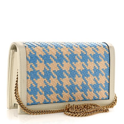 Gucci Polished Raffia Textured Dollar Calfskin Houndstooth Mini Diana Chain Bag Natural Light Blue Mystic White 2 of 9