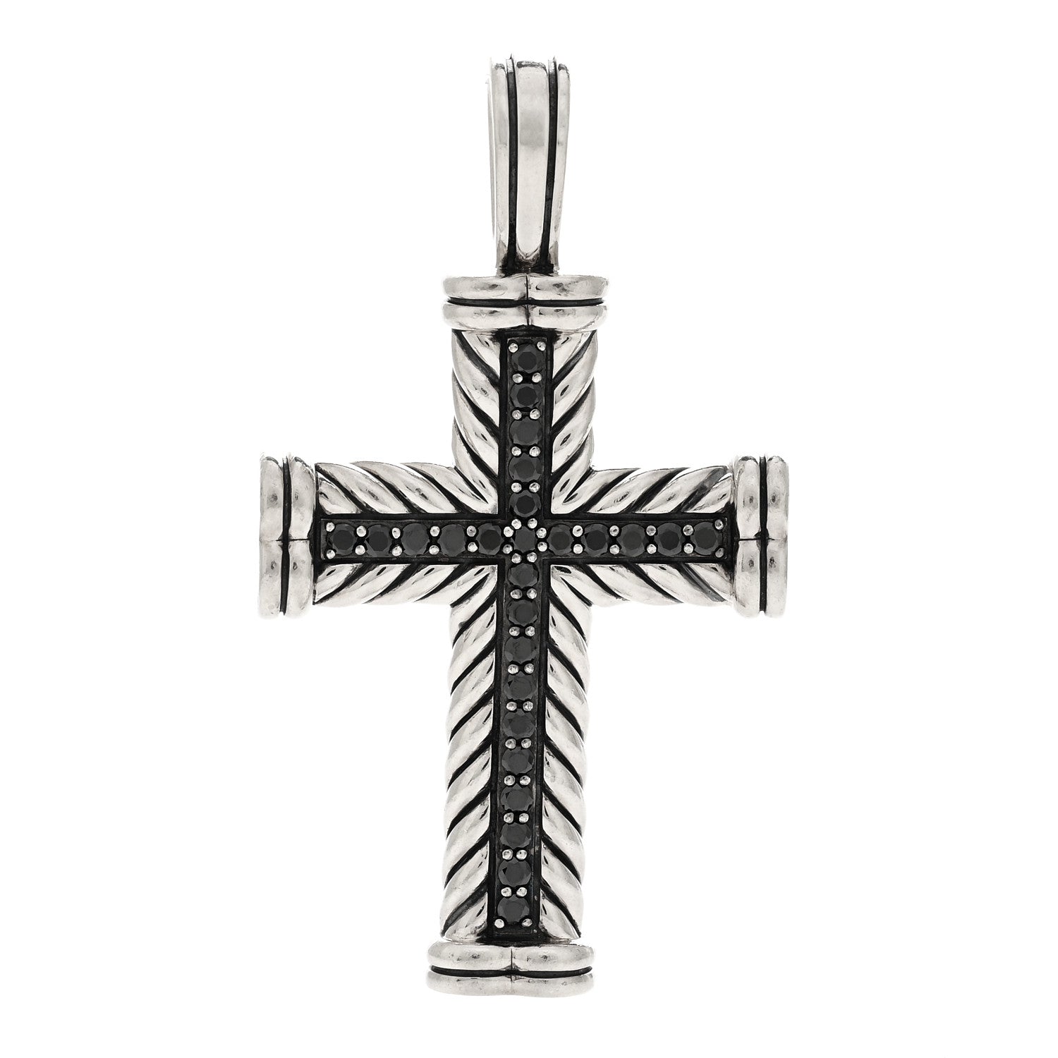 David Yurman Sterling Silver Pave Black Diamond Chevron Cross Pendant 1 of 3