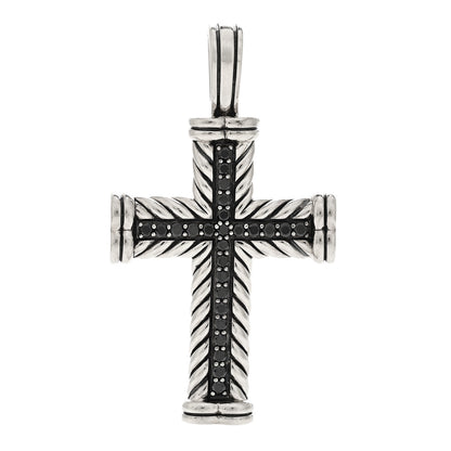 David Yurman Sterling Silver Pave Black Diamond Chevron Cross Pendant 1 of 3