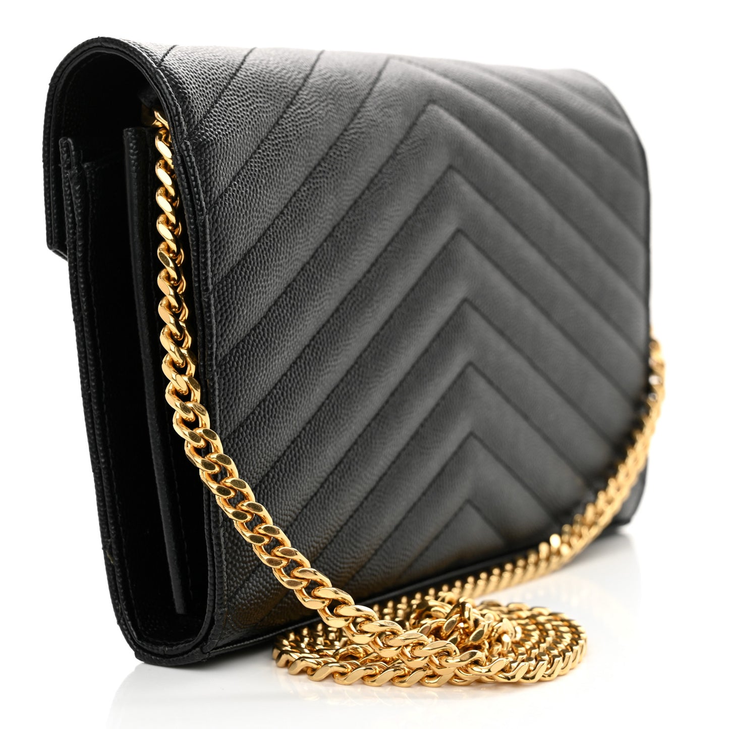 Grain De Poudre Matelasse Chevron Monogram Chain Wallet Black