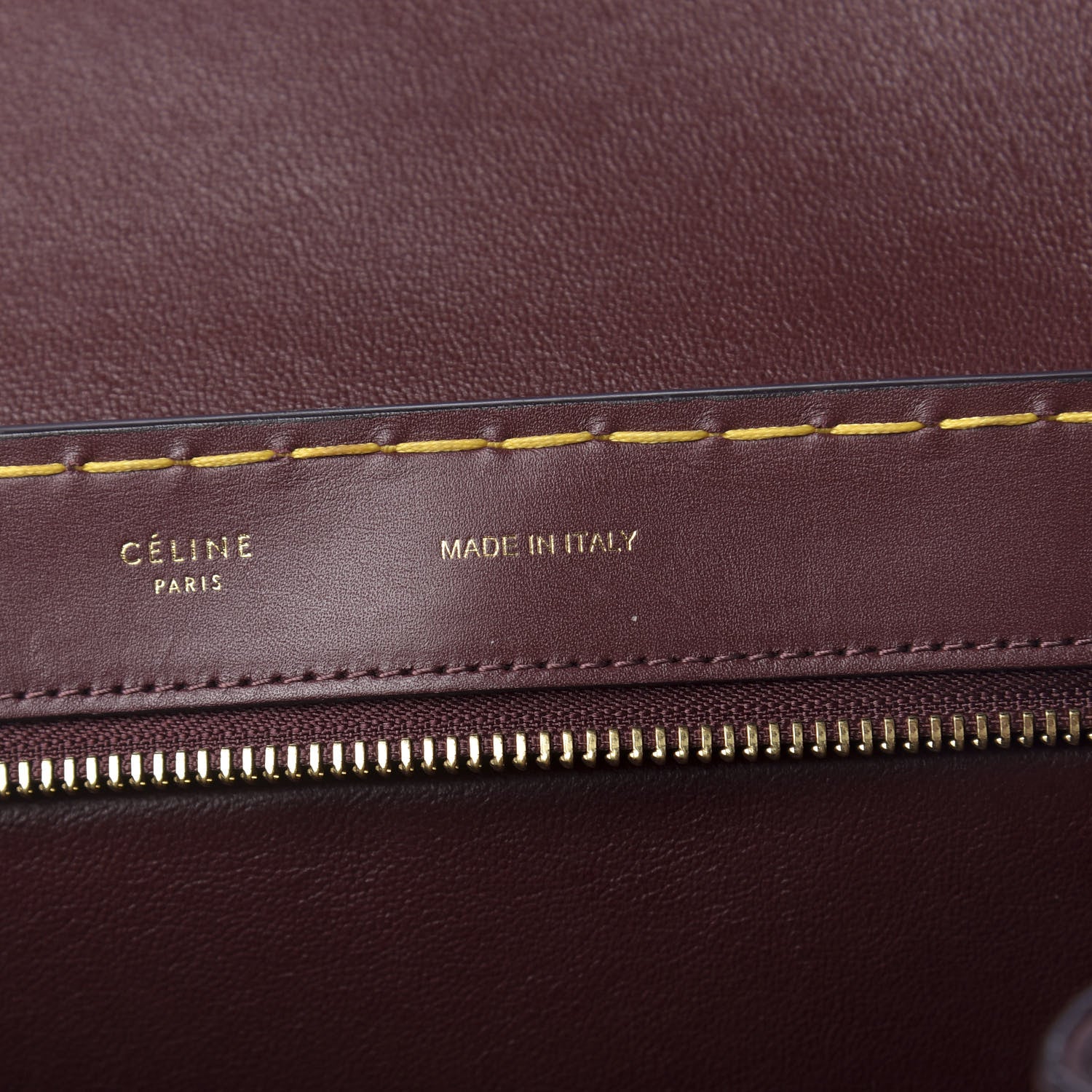 Celine Smooth Calfskin Yellow Stitching Medium Trapeze Burgundy 9 of 14