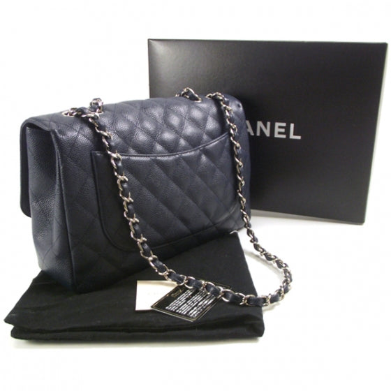 Caviar JUMBO Classic Flap Dark Navy Blue