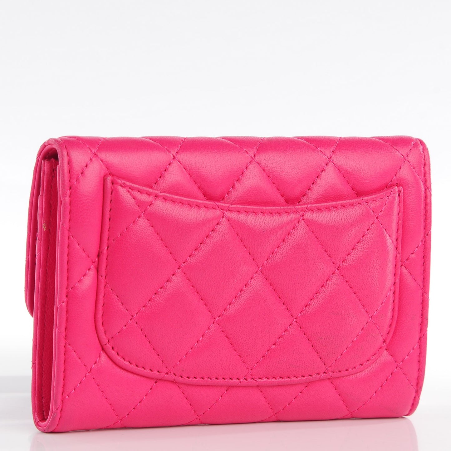 Lambskin Quilted Small Flap Wallet Dark Pink