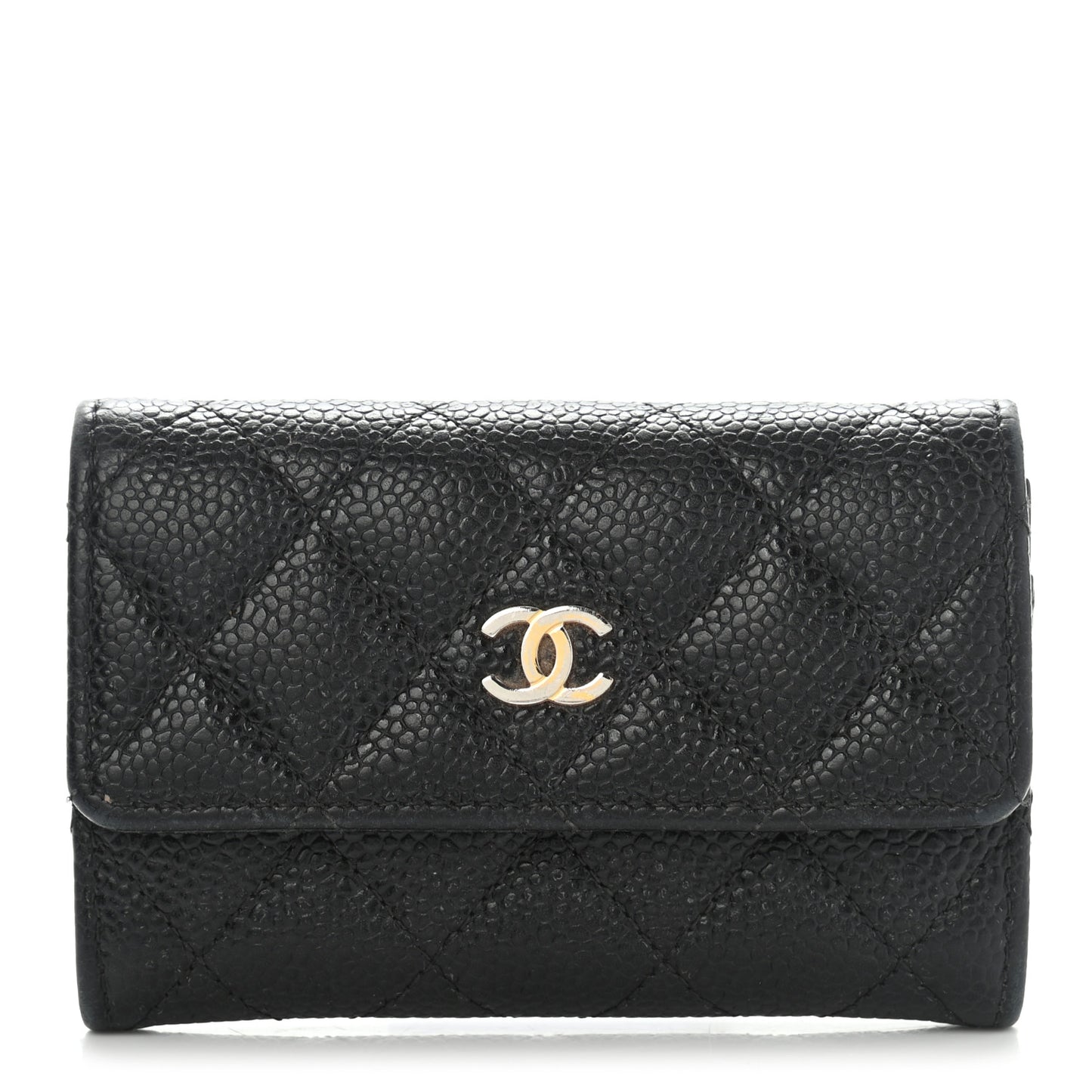 Caviar Quilted Flap Card Holder Black