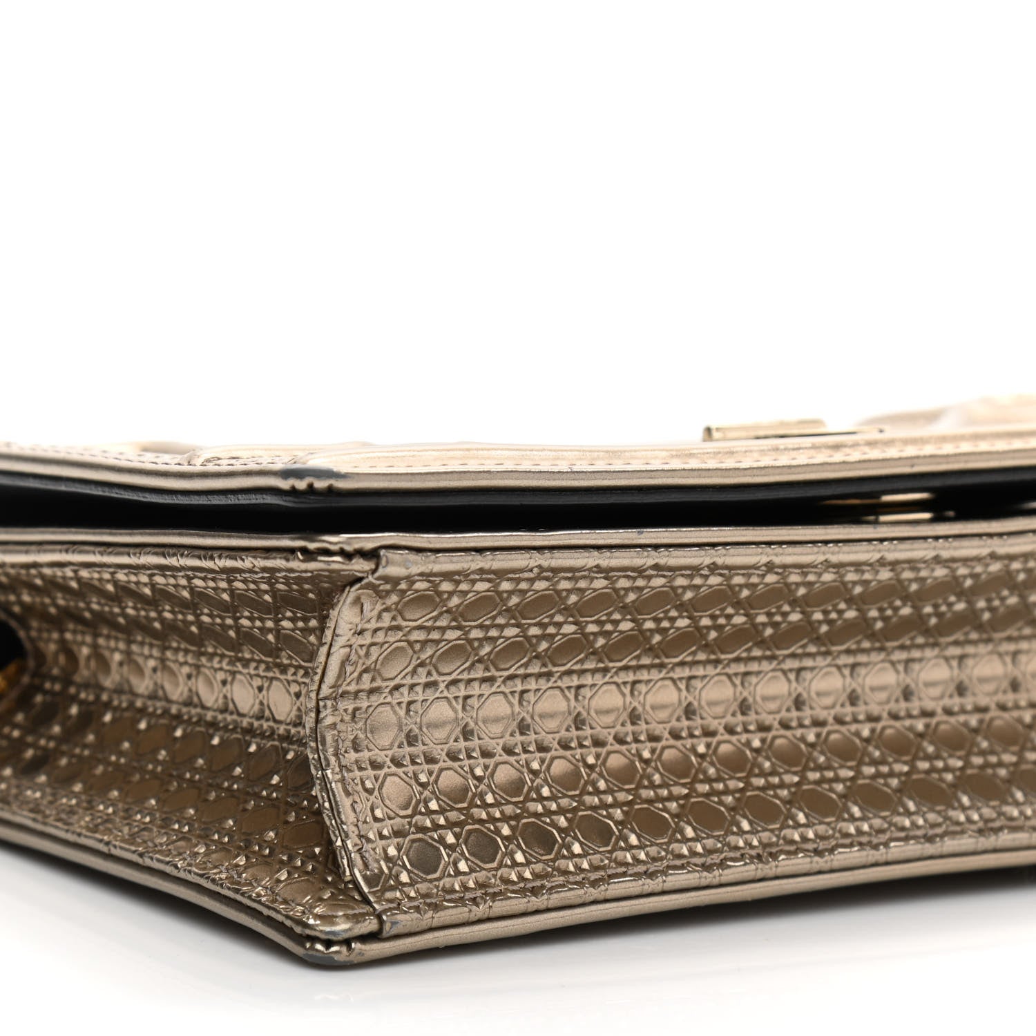 Christian Dior Metallic Patent Micro-Cannage Mini Diorama Flap Bag Gold 8 of 9