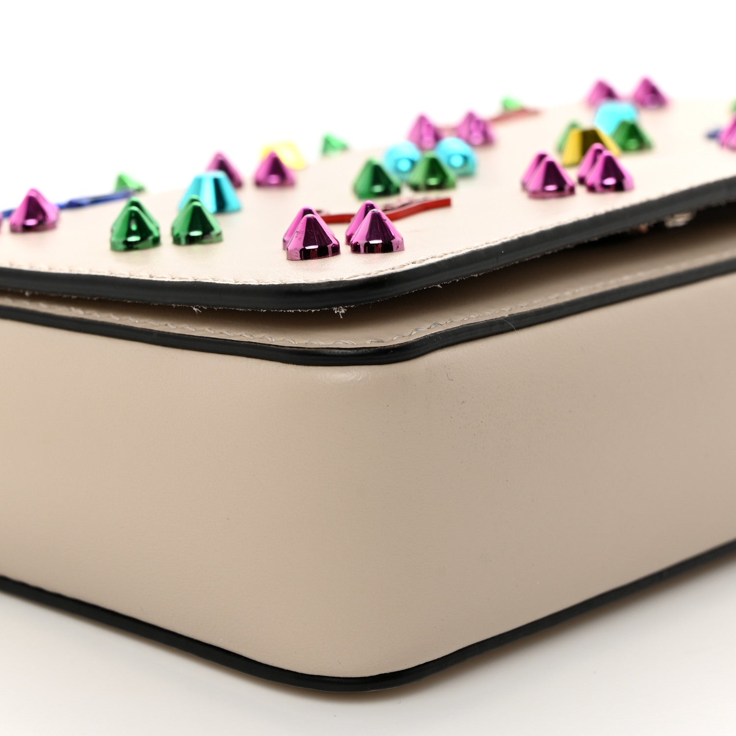 Christian Louboutin Calfskin Spikes Loubinthesky Zoompouch Crossbody Ivory Multicolor 8 of 9