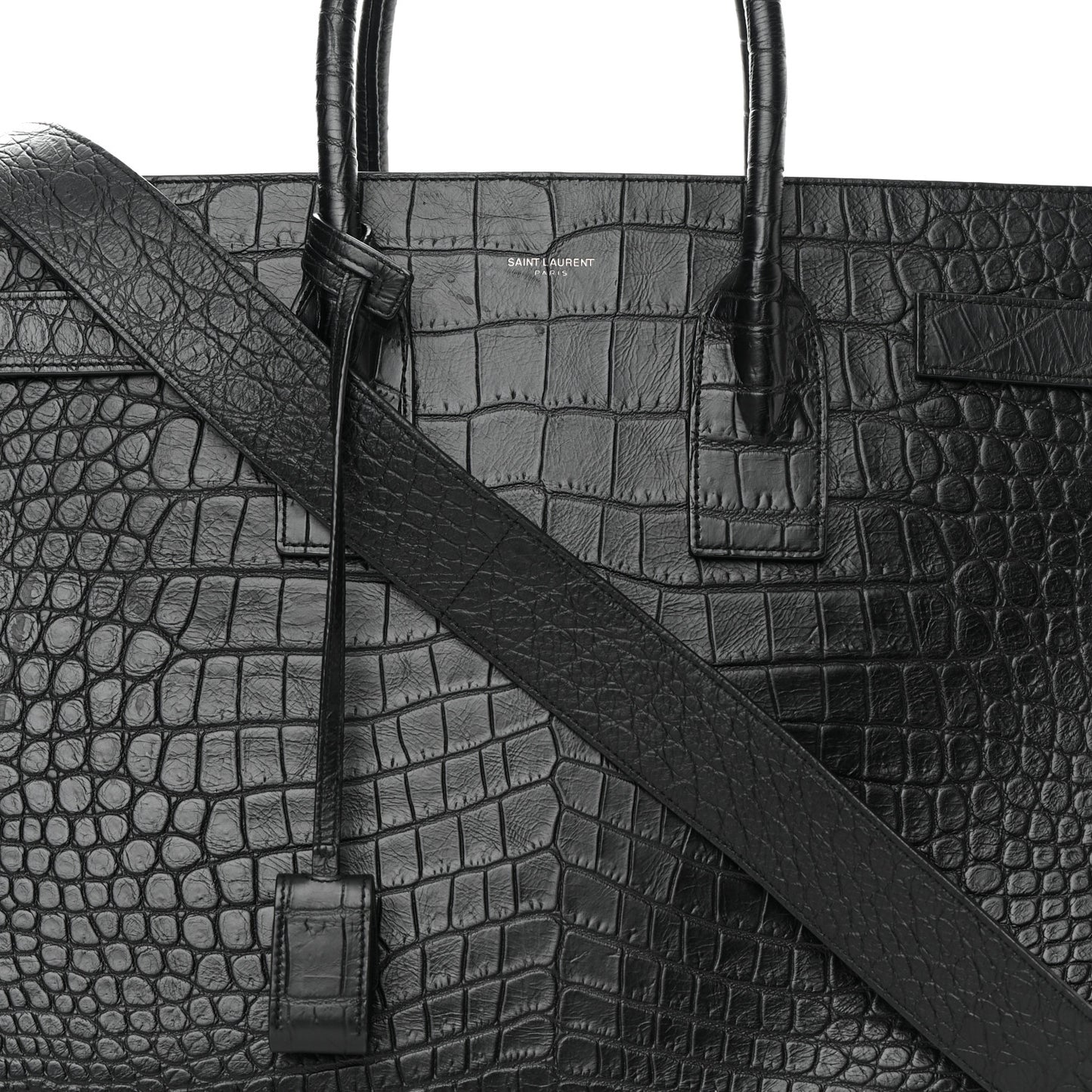 Calfskin Crocodile Embossed Large Sac De Jour Carryall Black