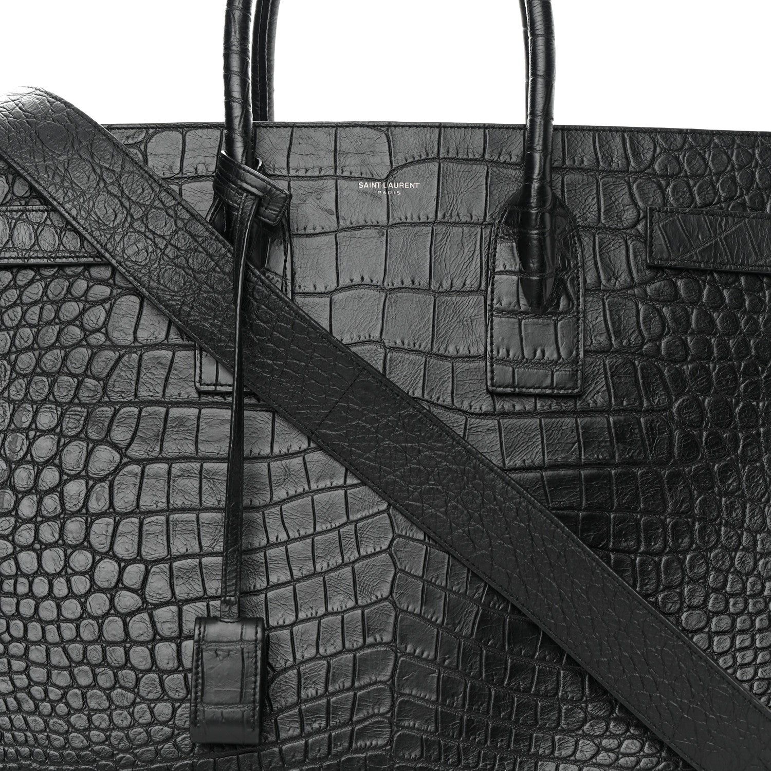 Saint Laurent Calfskin Crocodile Embossed Large Sac De Jour Carryall Black 8 of 26
