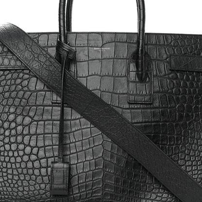 Saint Laurent Calfskin Crocodile Embossed Large Sac De Jour Carryall Black 8 of 26