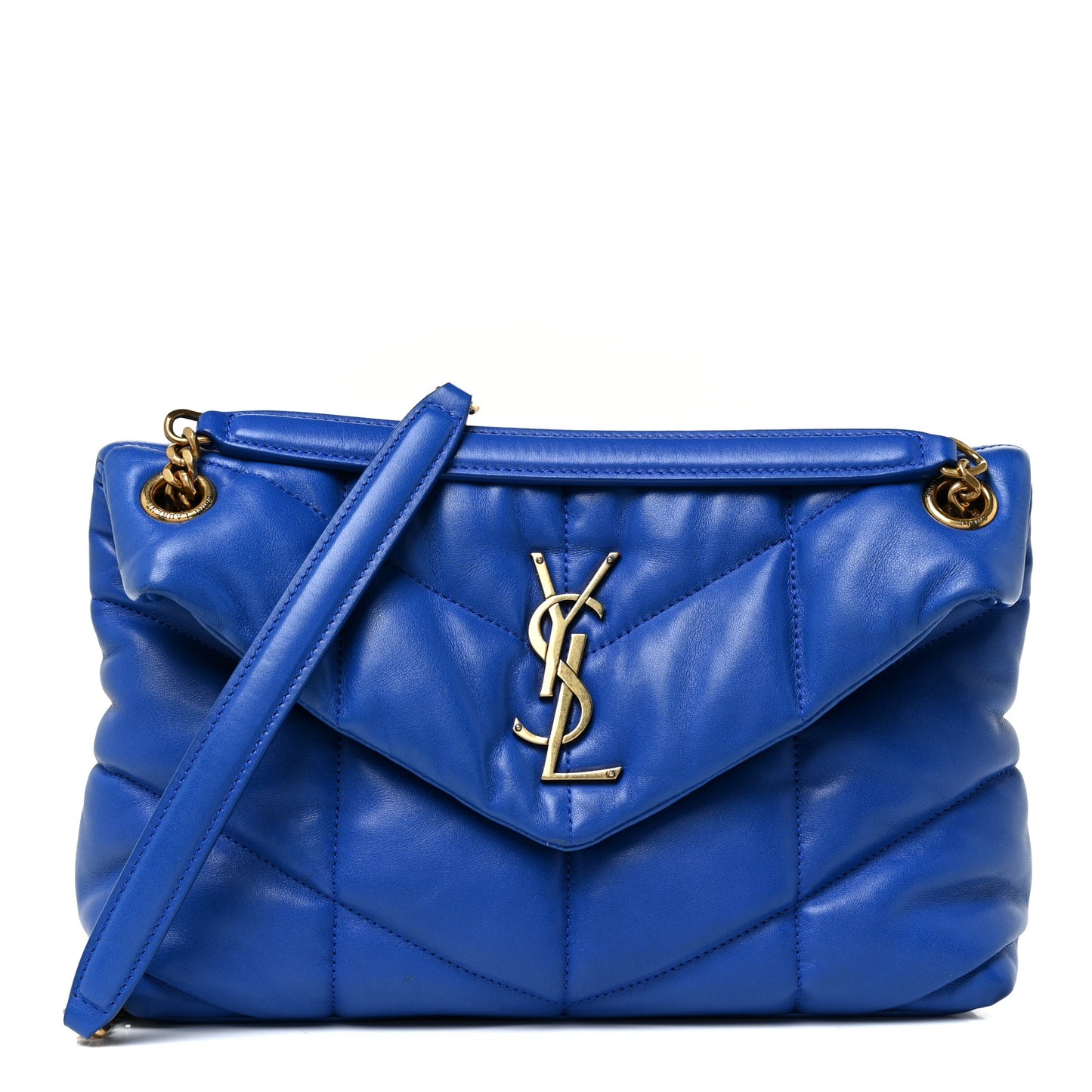 Lambskin Quilted Small Loulou Puffer Monogram Chain Satchel Majorele Blue