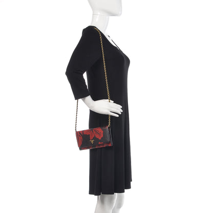 Prada Saffiano Hibiscus Print Chain Wallet Rosso 2 of 9