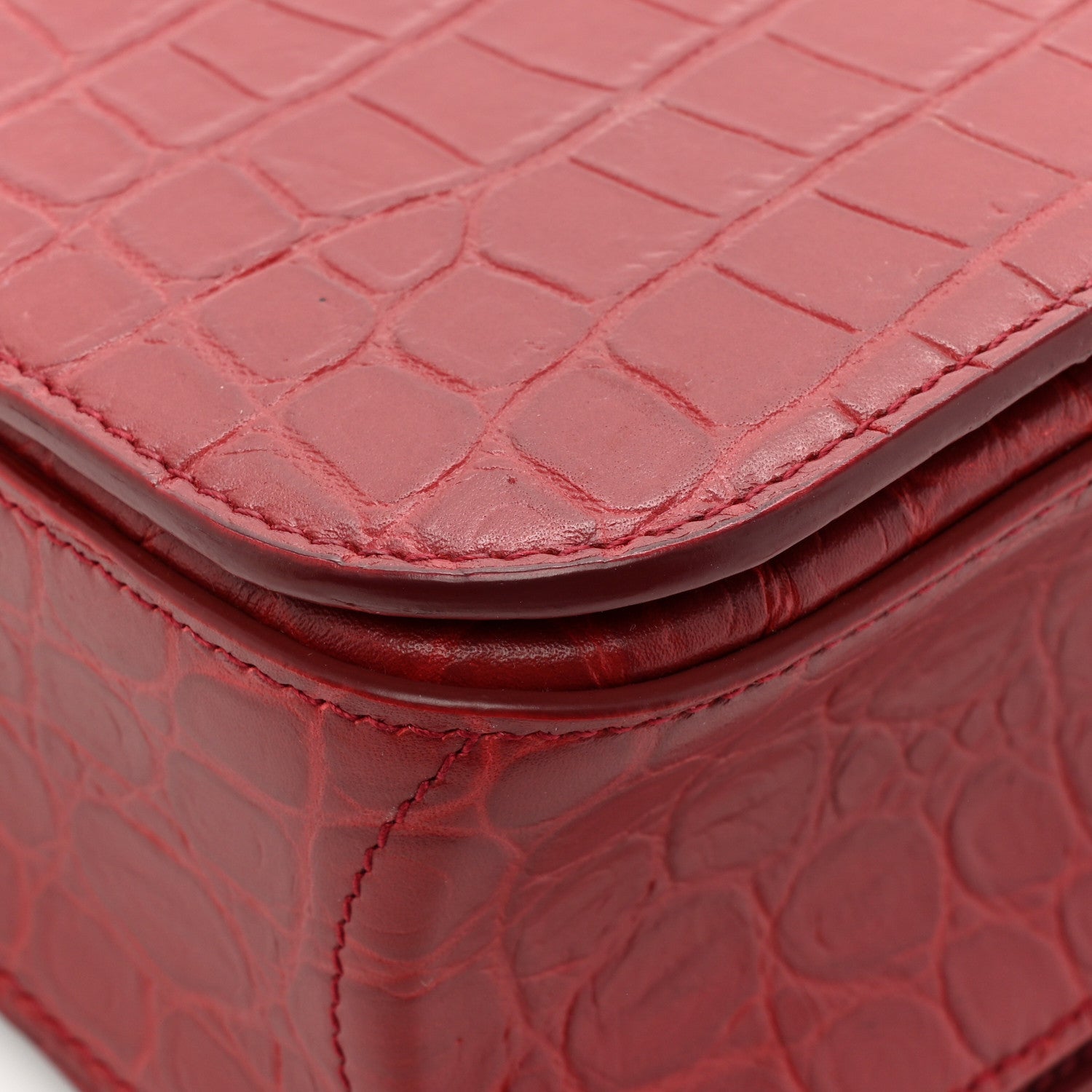 Saint Laurent Calfskin Crocodile Embossed Elise Chain Shoulder Bag Red 13 of 19