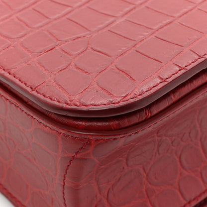 Saint Laurent Calfskin Crocodile Embossed Elise Chain Shoulder Bag Red 13 of 19