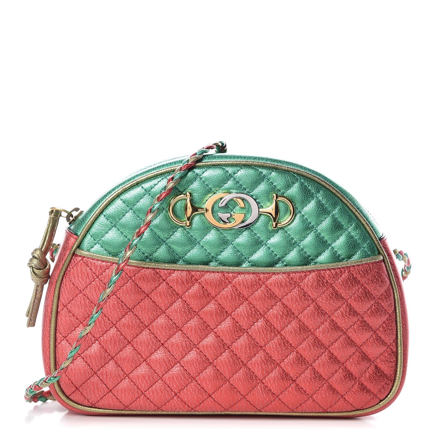 Gucci Laminated Nappa Trapuntata Mini Zumi Dome Shoulder Bag Rosso Jasmine Green Rame 1 of 8
