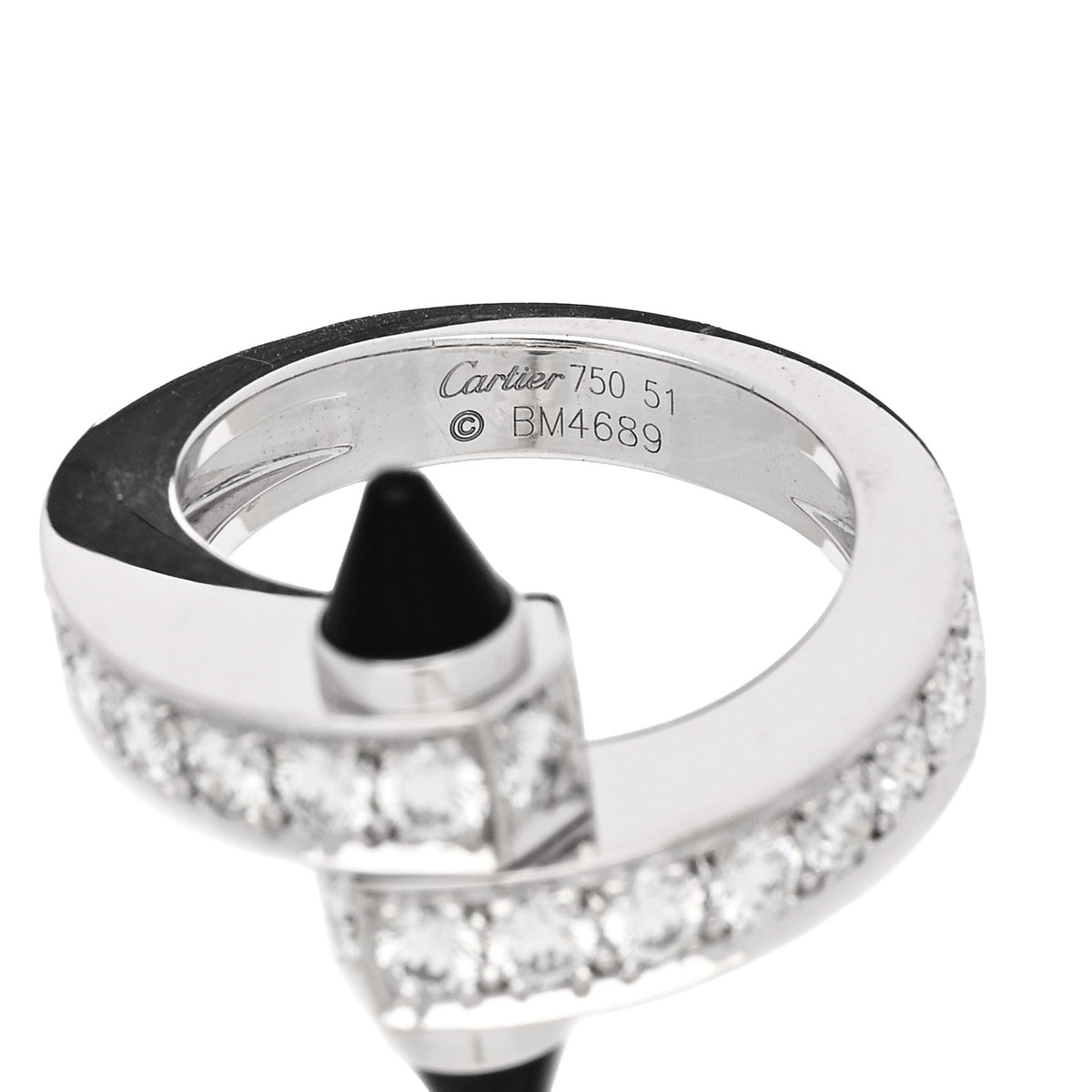 Cartier 18K White Gold Diamond Black Onyx Menotte Ring 51 5.75 4 of 4