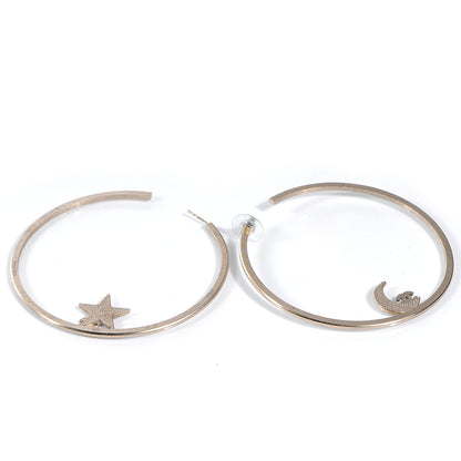 Chanel Crystal Moon Star CC Large Hoop Earrings Gold 4 of 5