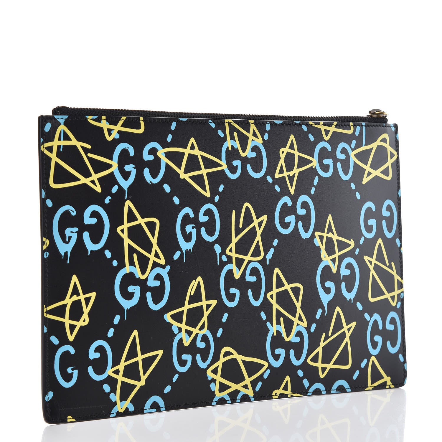 Gucci Calfskin GucciGhost Print Pouch Black New Acquamarine 3 of 8