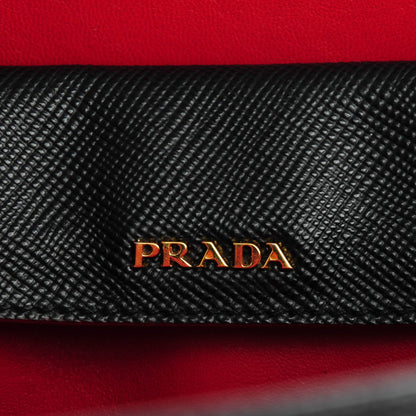 Prada Saffiano Cuir Large Double Bag Nero Black Ciliegia 6 of 8