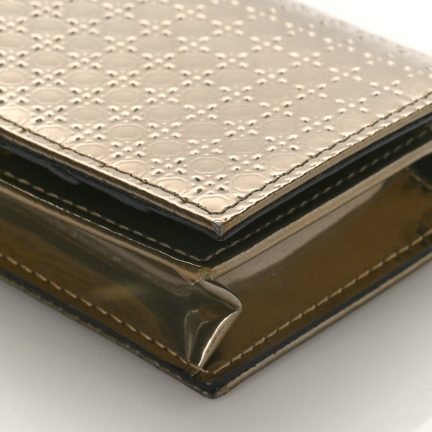 Metallic Patent Micro-Cannage Lady Dior Card Holder Gold