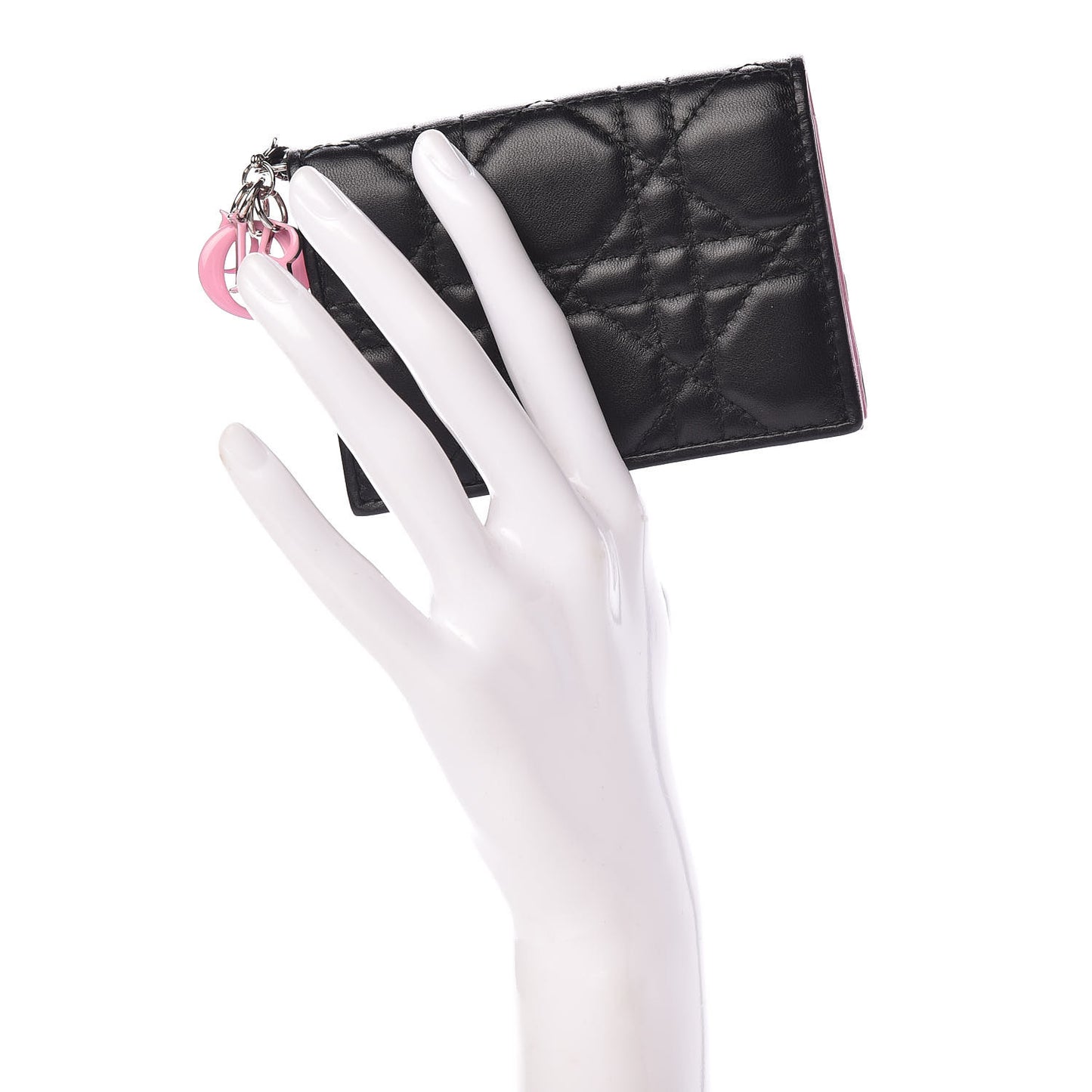 Lambskin Cannage Bi-Color Small Lady Dior Flap Card Holder Black Pink