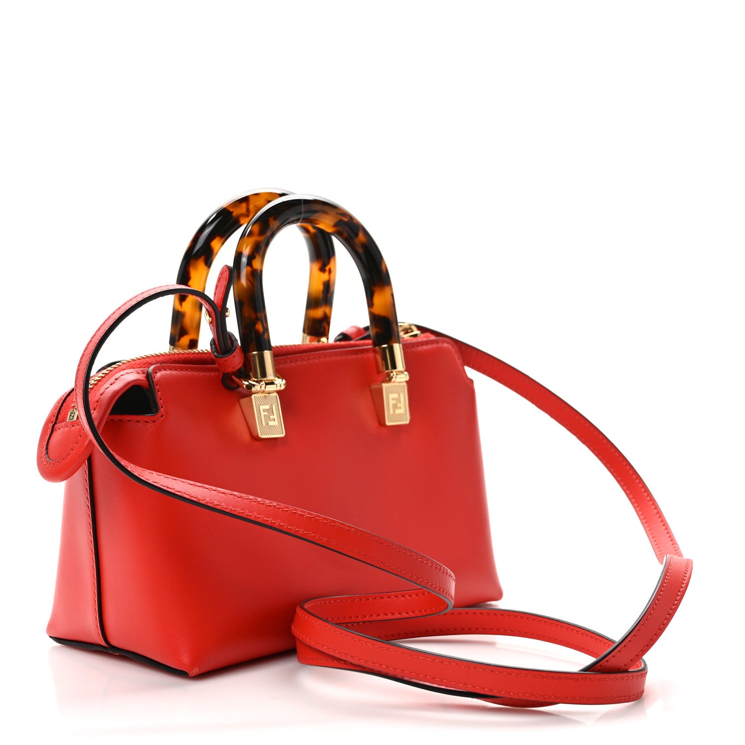 Fendi Vitello King Plexiglass Logo Embossed Mini By The Way Top Handle Boston Bag Papavero 4 of 13