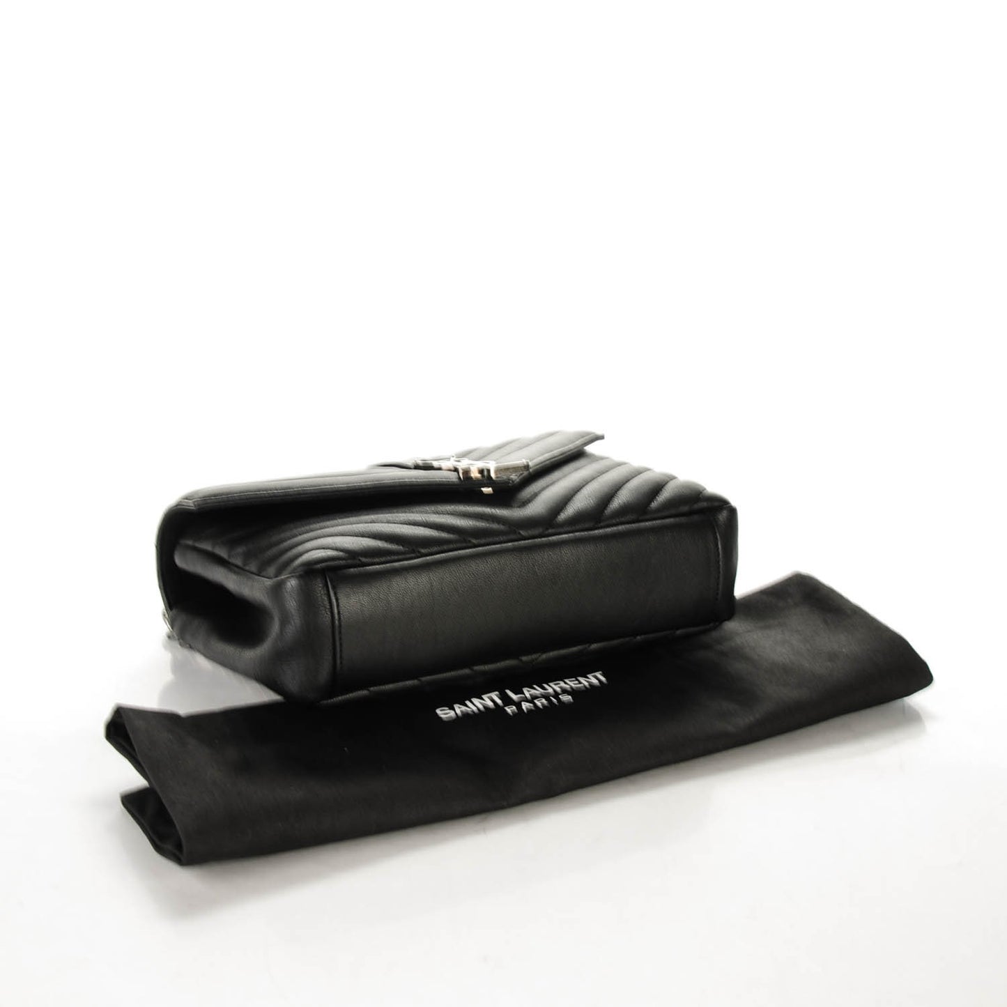 Sheepskin Matelasse Chevron Monogram Medium College Bag Black