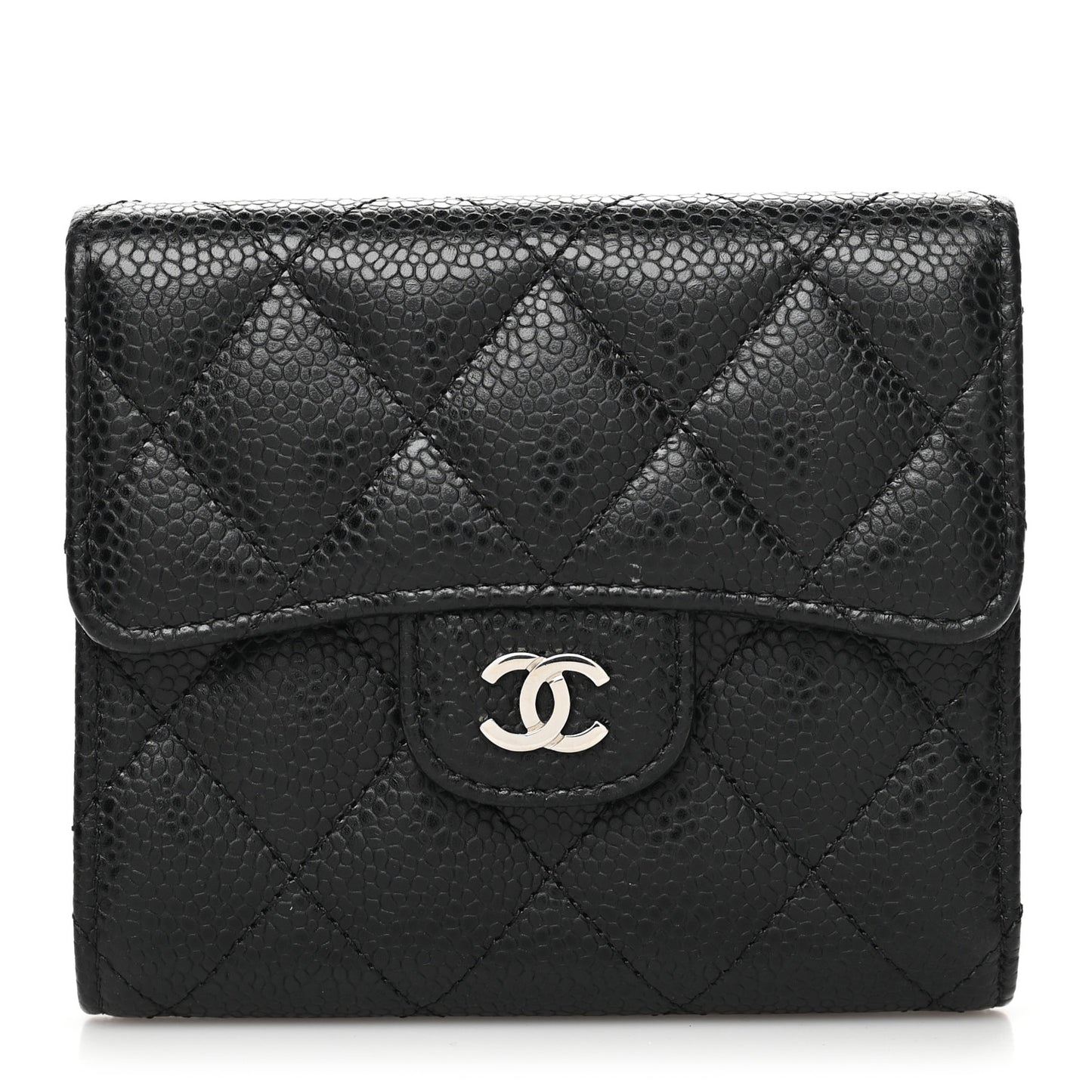 Caviar Quilted Compact Flap Wallet Black