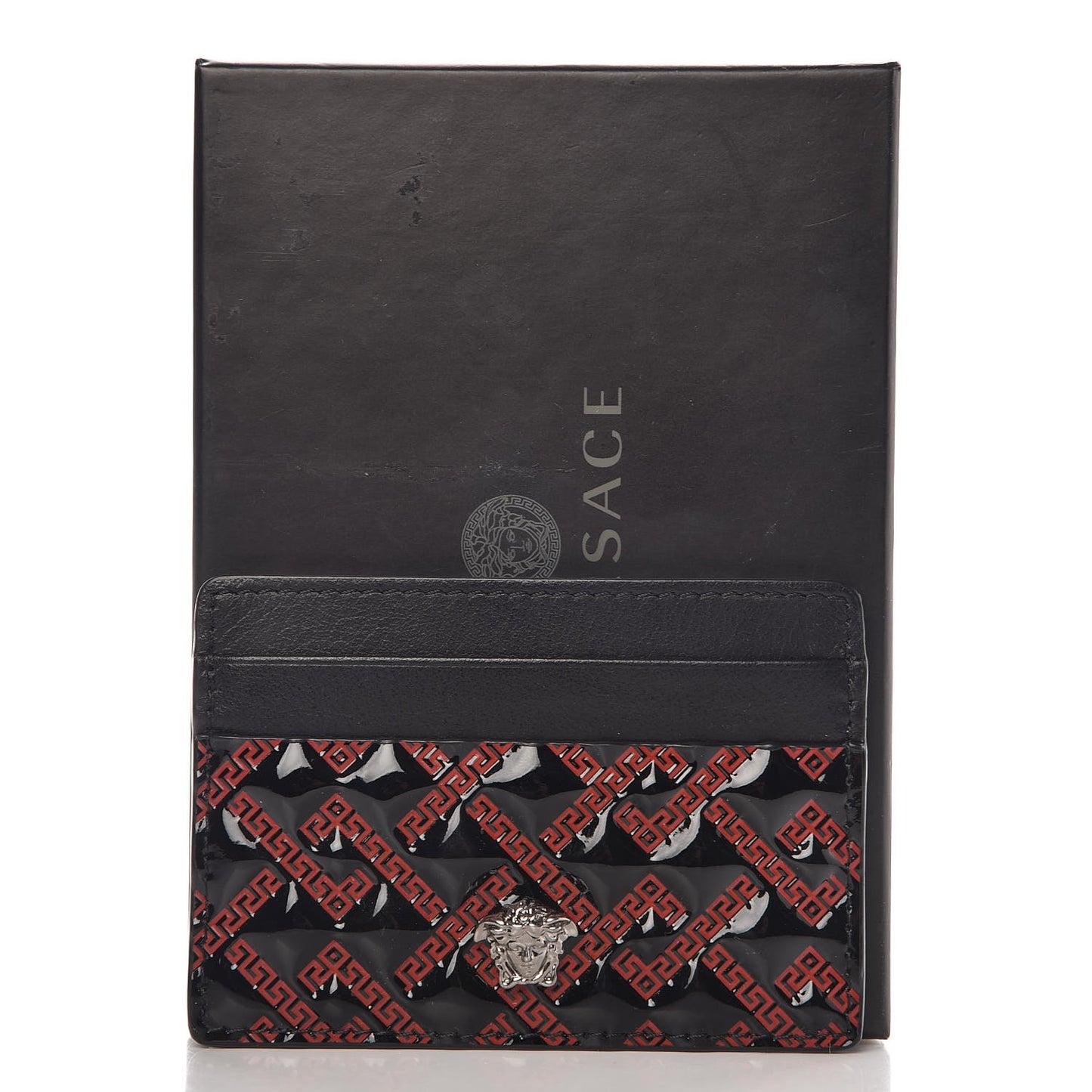 Patent Calfskin Palazzo Card Holder Black