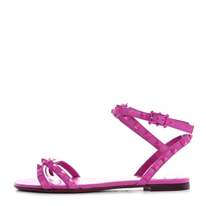 Valentino Garavani Calfskin Lacquered Monochrome Rockstud Cross Ankle Wrap Flat Sandals 36.5 Violet 1 of 9