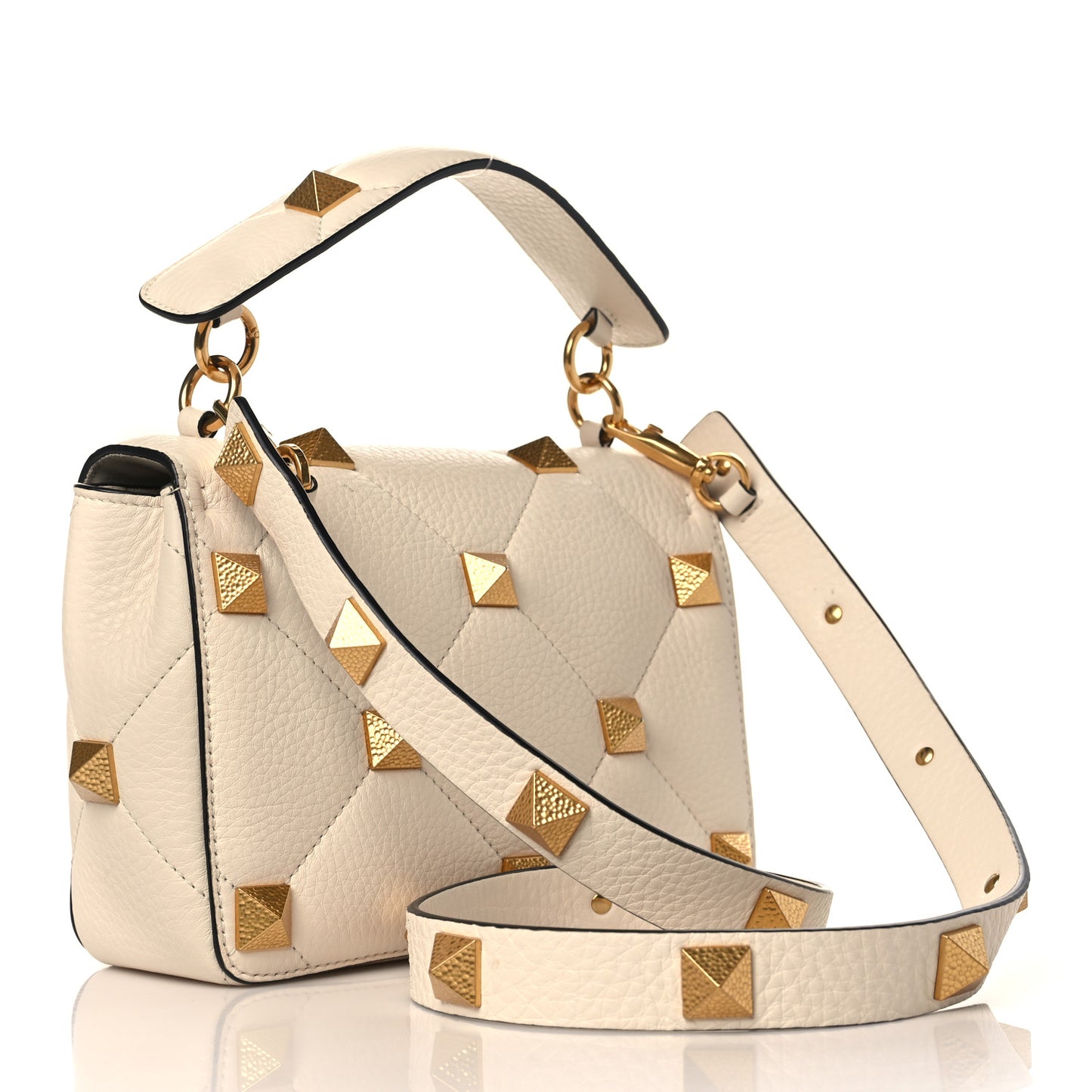 Grained Calfskin Medium Roman Stud Shoulder Bag Light Ivory