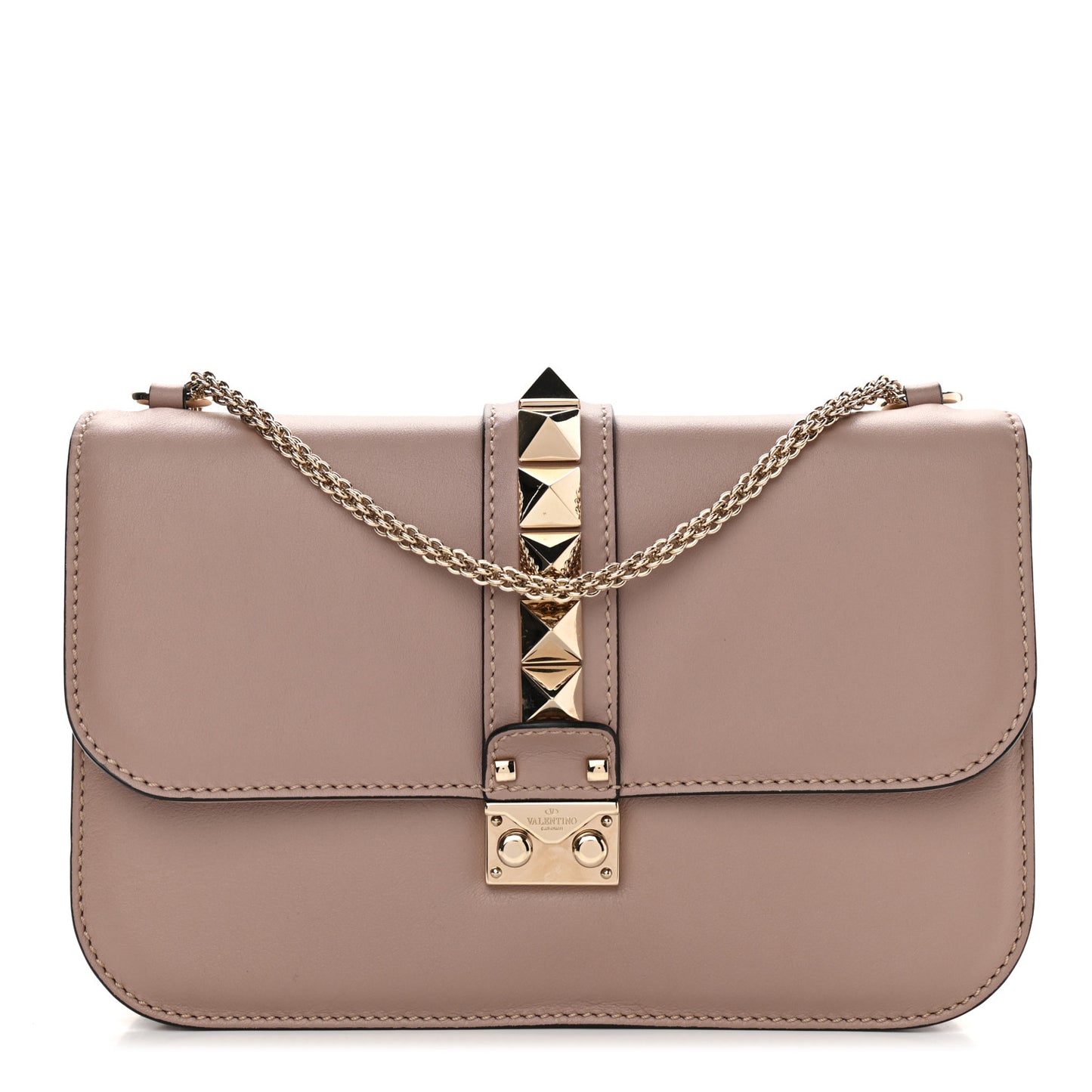 Vitello Medium Glam Lock Rockstud Flap Poudre