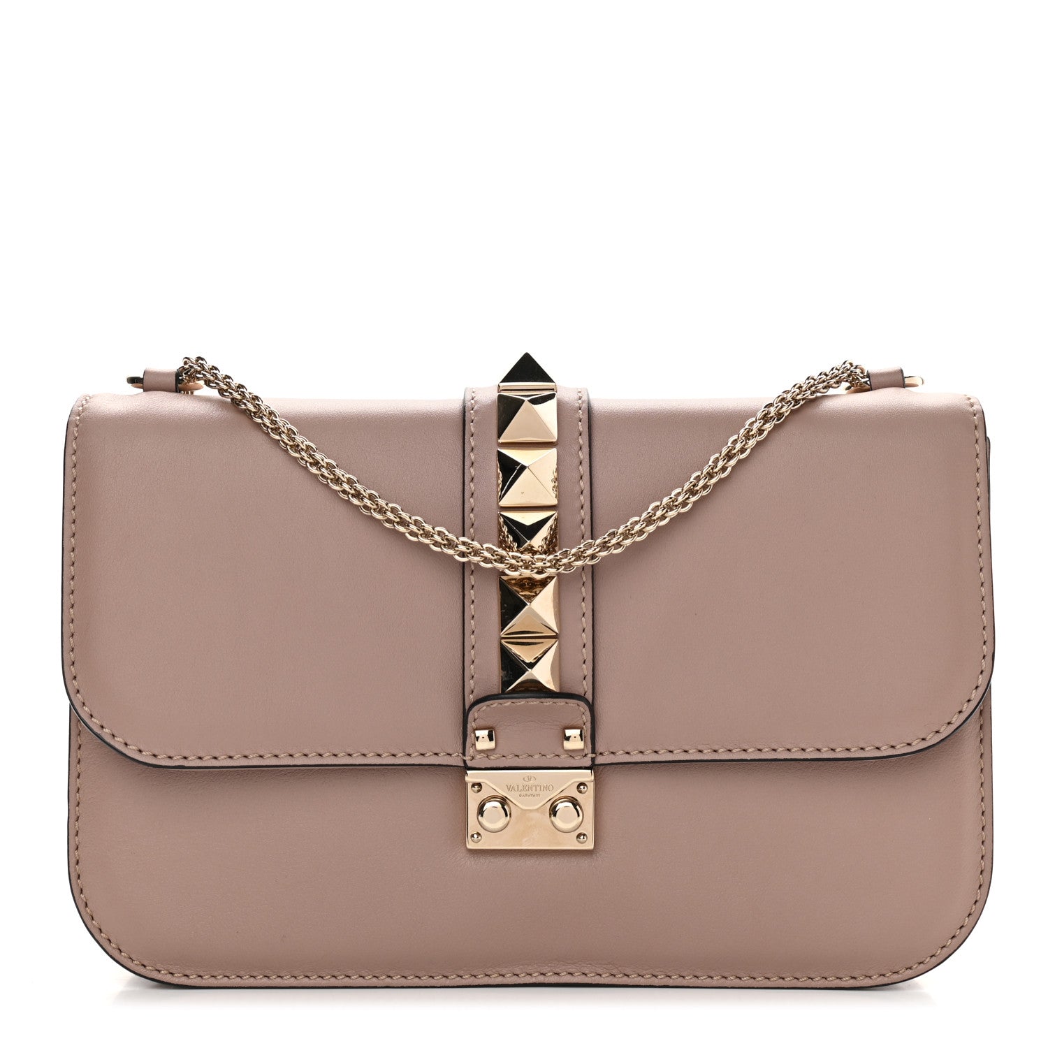 Valentino Garavani Vitello Medium Glam Lock Rockstud Flap Poudre 1 of 9