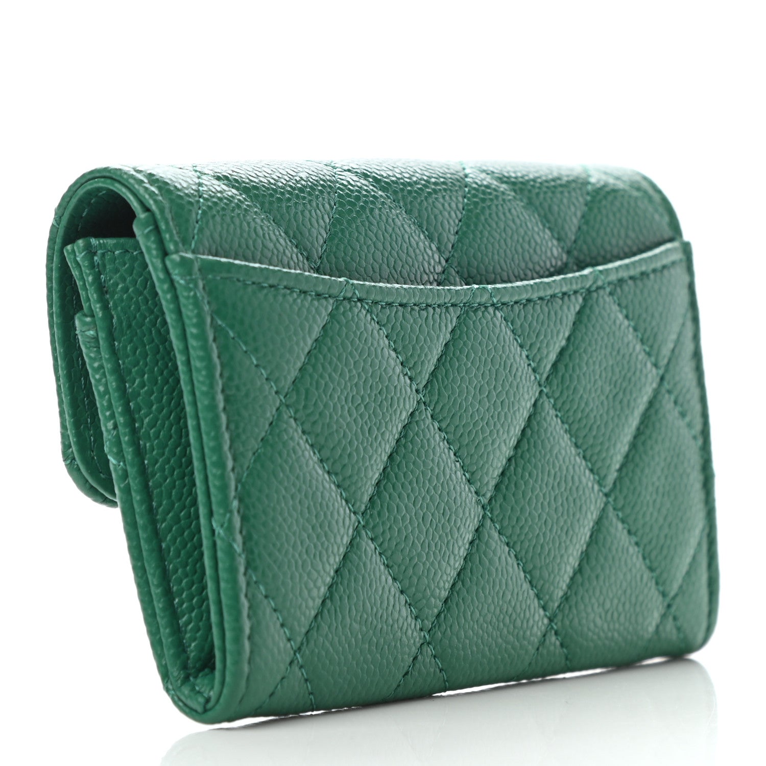 Chanel Caviar Quilted Flap Card Holder Wallet Green 3 of 8