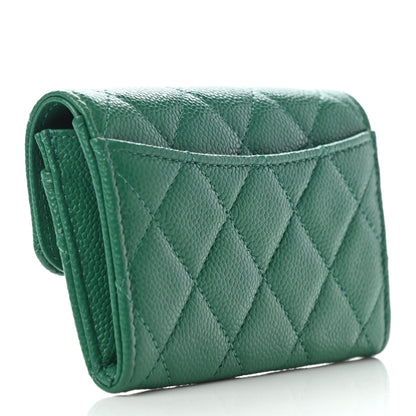 Chanel Caviar Quilted Flap Card Holder Wallet Green 3 of 8