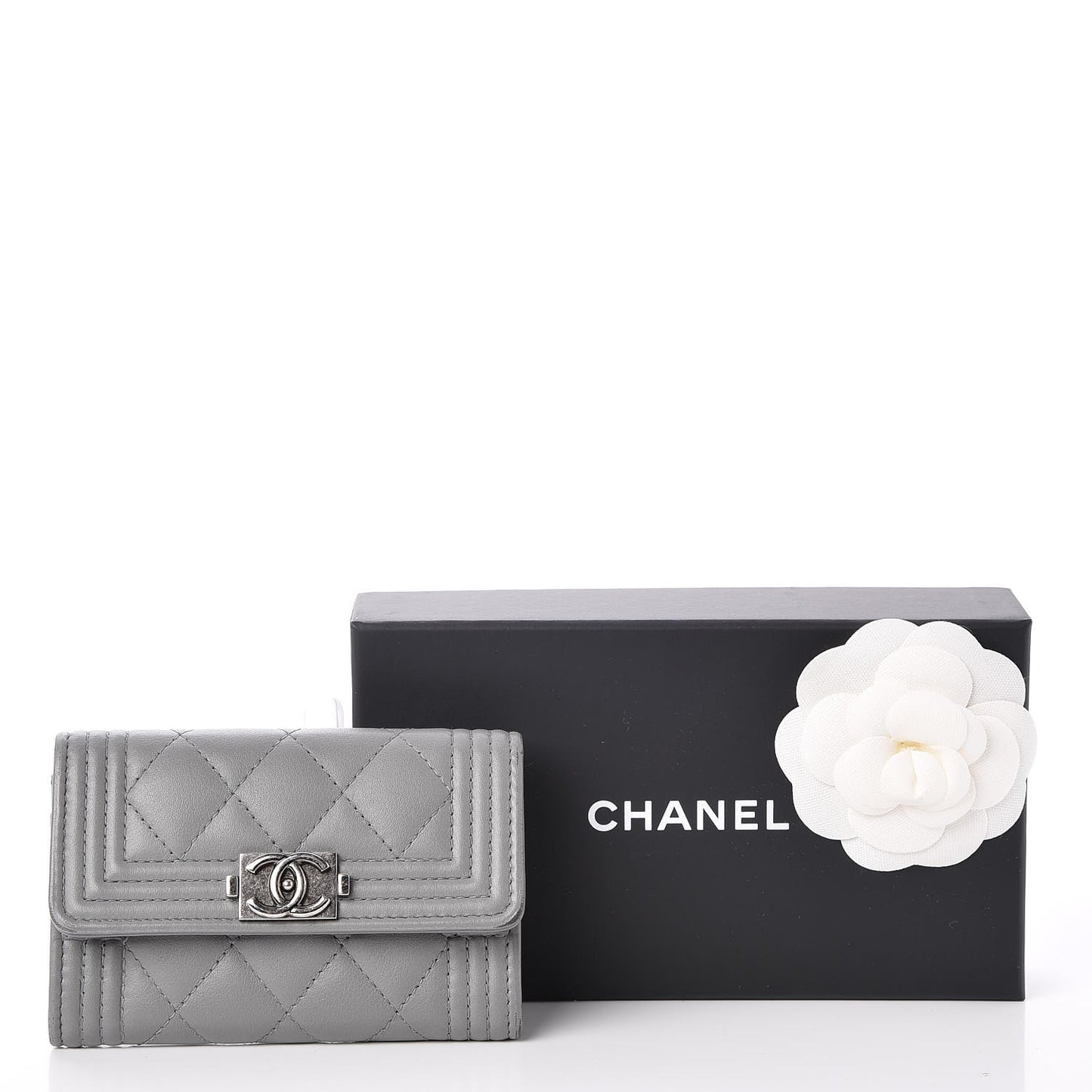 Lambskin Quilted Boy Card Holder Wallet Grey