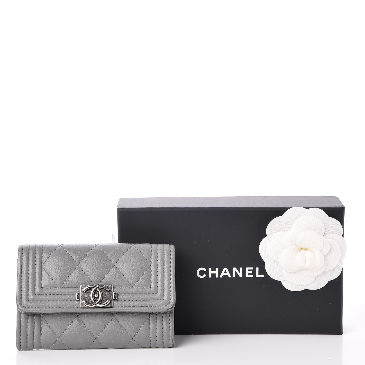 Chanel Lambskin Quilted Boy Card Holder Wallet Grey 11 of 11