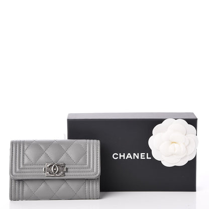 Chanel Lambskin Quilted Boy Card Holder Wallet Grey 11 of 11